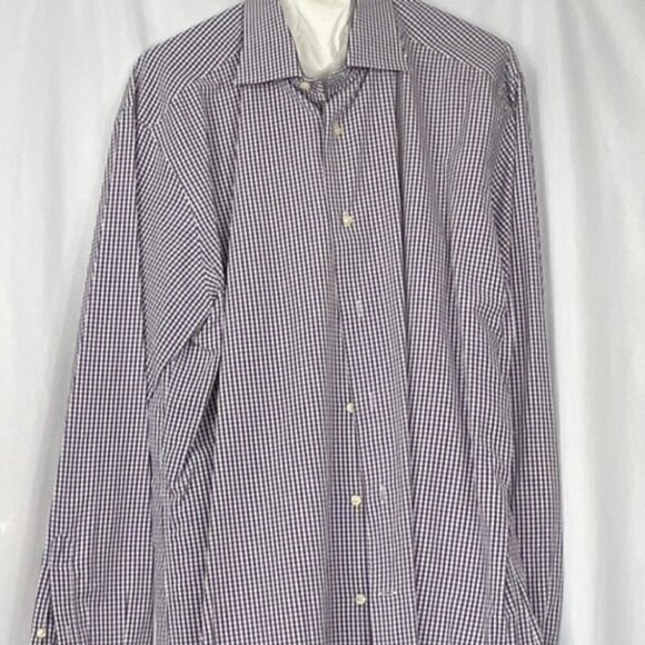 Saks Fifth Avenue Purple Plaid Mens Dress Shirt, Size: 16 1/2 /42 - Picture 2 of 4